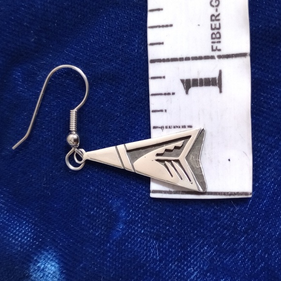Sterling Silver Overlay With Unique Tribal Design Dangle Earrings - Picture 8 of 12